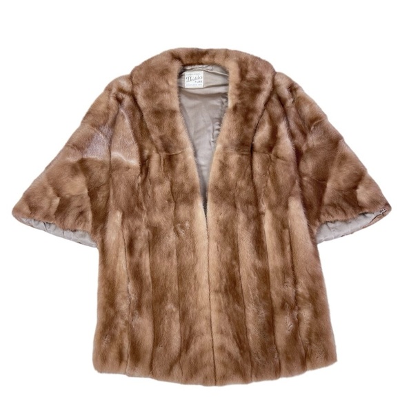 VTG Brown Mink Fur Stole Wrap Shawl Cape With Pockets Women's OS - Picture 7 of 16